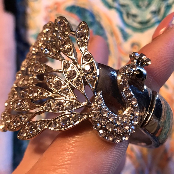 SilverTone Rhinestone Peacock Clasp Bracelet - Picture 4 of 8